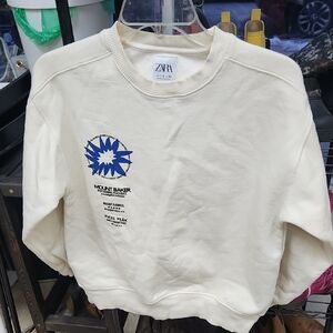 Zara Off-White Sweatshirt with Blue Design